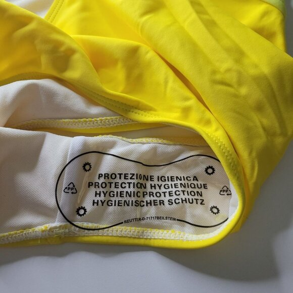 Yellow One Shoulder Swimsuit Block Colors Cutout Side Womens Medium Neon Bright - Picture 4 of 12